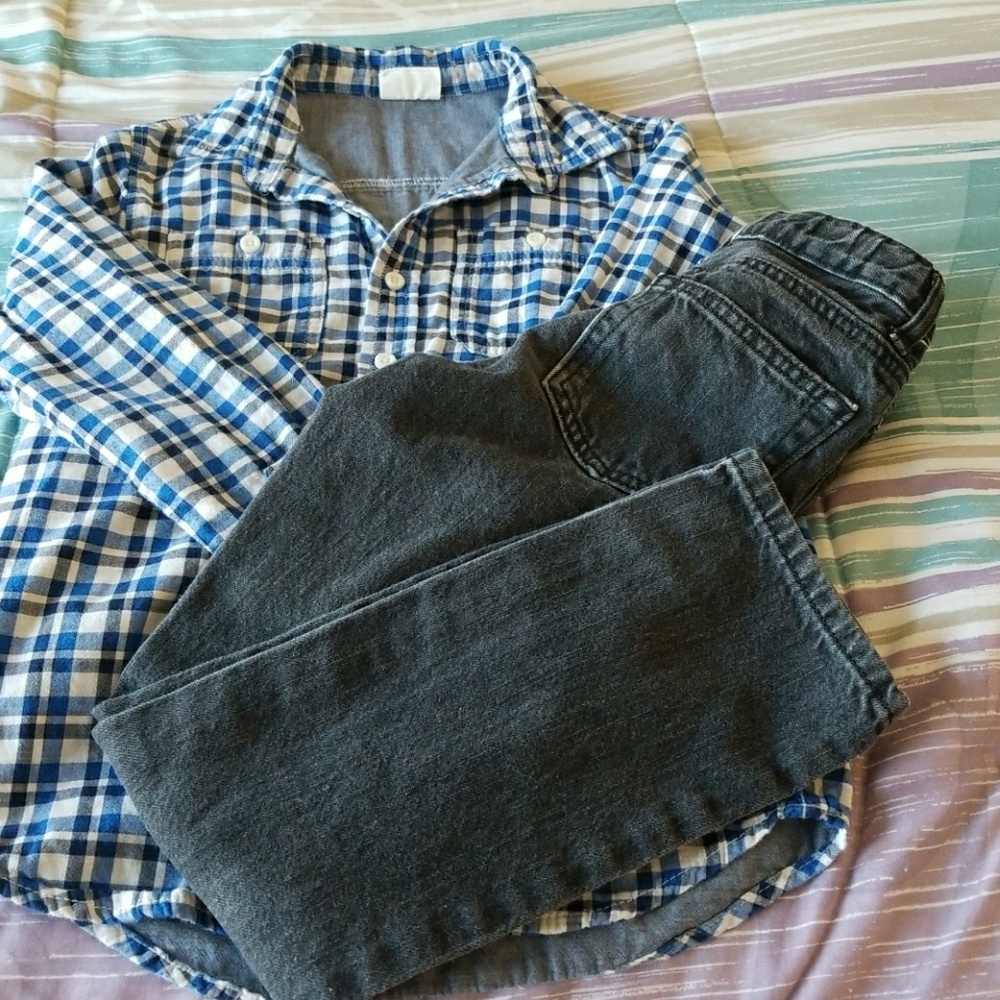 Crazy 8 Black Jeans, Blue Plaid Shirt Boys 8